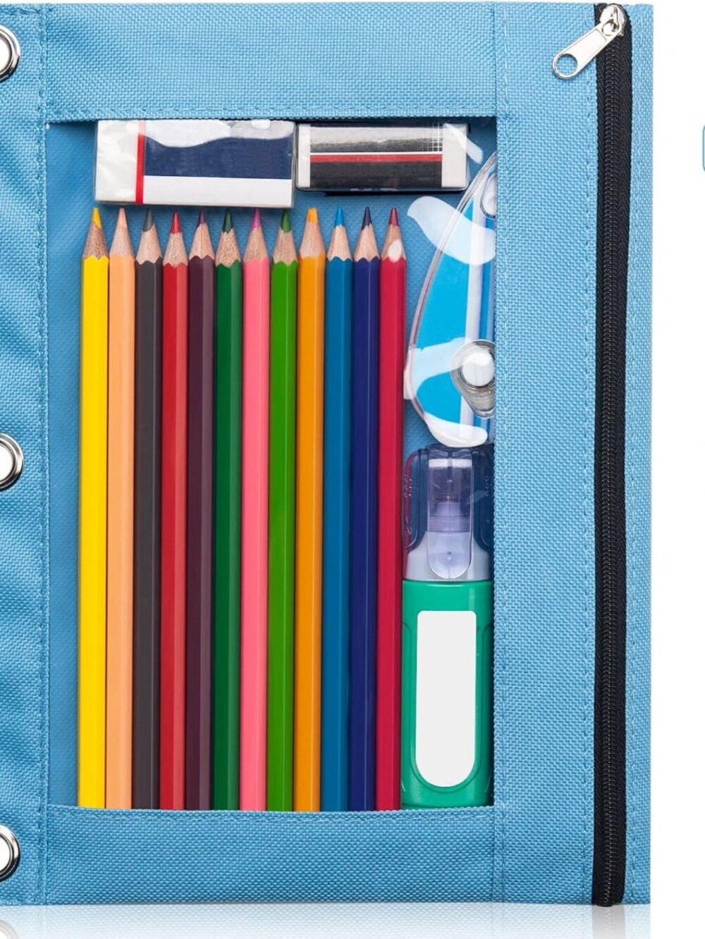3 Ring Binder Pencil Pouch - Clear Window Pencil Case with Binder